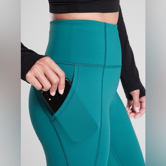 Athleta lightning 7/8 tight Billards teal leggings mesh ankle - Picture 2 of 7